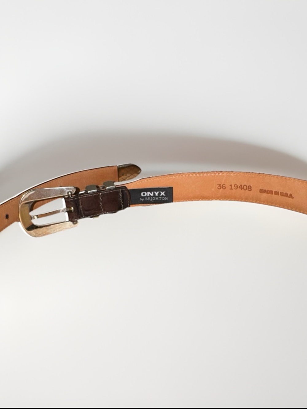 Brighton Onyx Leather Belt Brown Croc Embossed Women’s Size 36 Made in USA NWOT - Picture 7 of 7